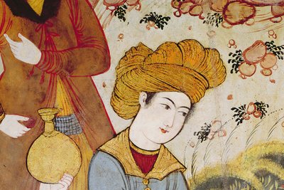 Shah Abbas I (1588-1629) and a Courtier offering fruit and drink (detail) by Persian School